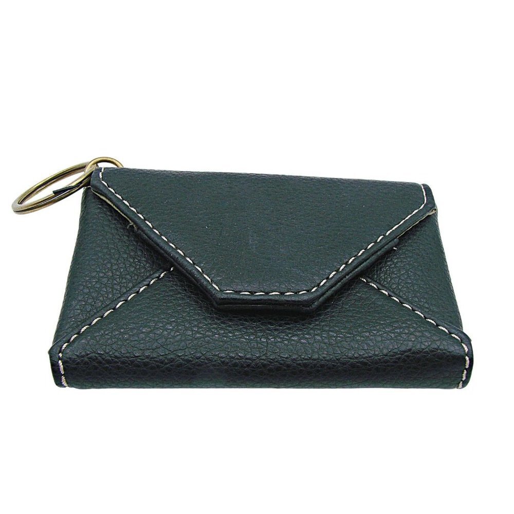 Small Wallet Key Ring Purse Charm Black Card Holder Leather Credit Cards Pocket